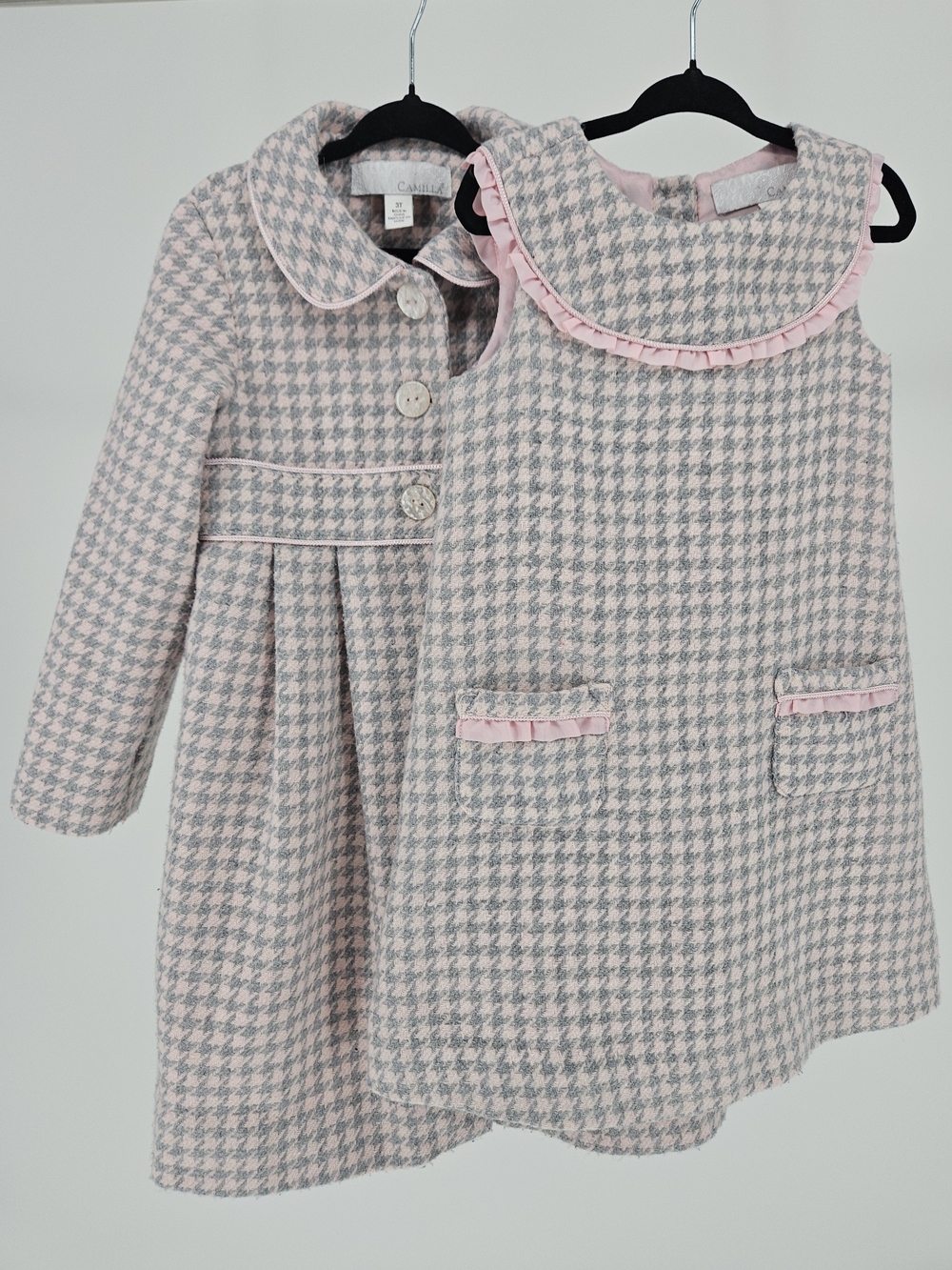Camilla Girls 2 Piece Houndstooth Coat & Dress Set Pink Grey Size 3T